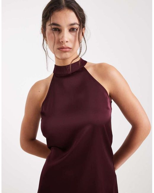Vero Moda Red High Neck Racer Cut Satin Mini Dress