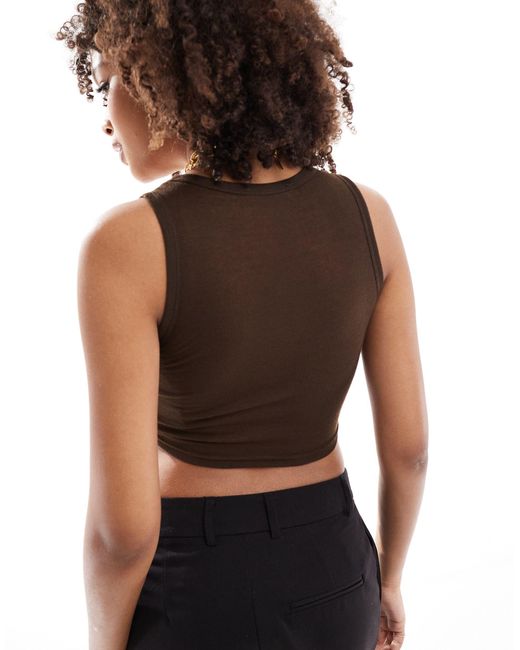 4th & Reckless Brown Ribbed Knot Detail Cropped Top