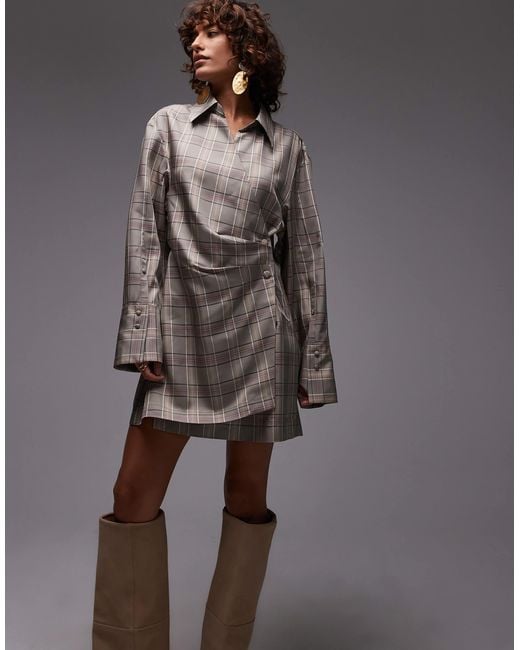 & Other Stories Gray Mini Shirt Dress With Ruche Wrap Front