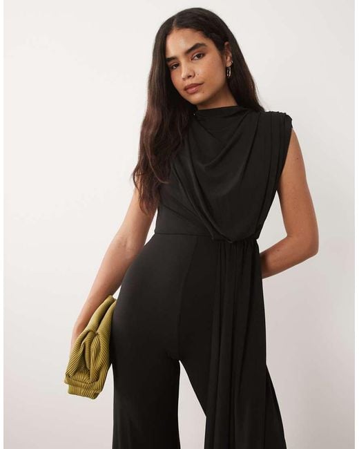 TFNC London Black Draped Detail Sash Jumpsuit