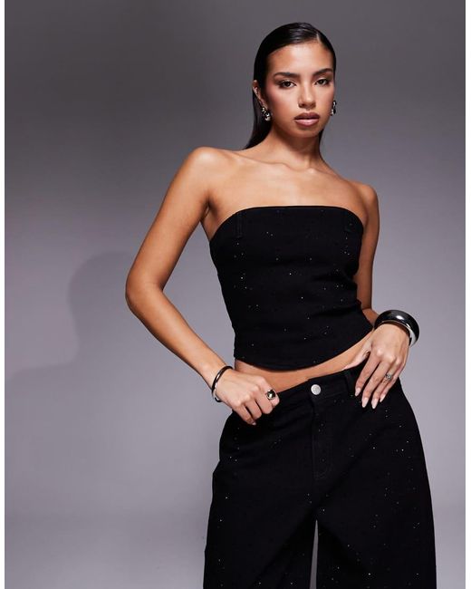 Liquor N Poker Gray Denim Embellished Corset Top Co-ord