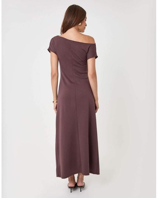 Threadbare Purple Off Shoulder Draped Jersey Maxi Dress