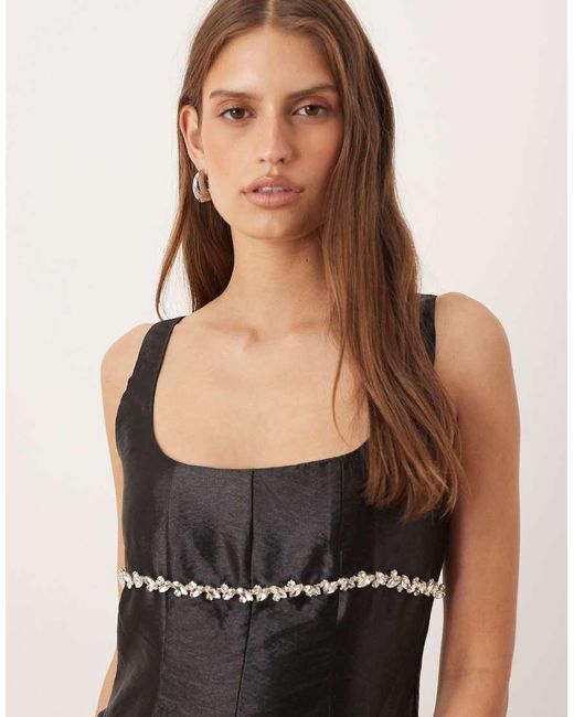 Amy Lynn Natural Diamonte Babydoll Mini Dress With Hip Seam Detail