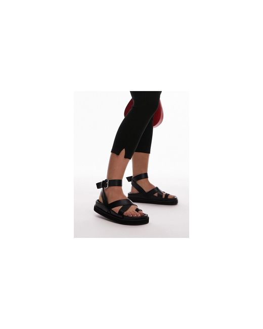 TOPSHOP Black Wide Fit Jaydee Strappy Sandal With Toe Loop