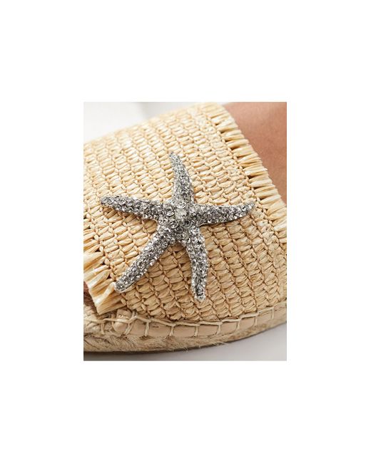 South Beach Natural Starfish Embellished Espadrille Mule Sandals