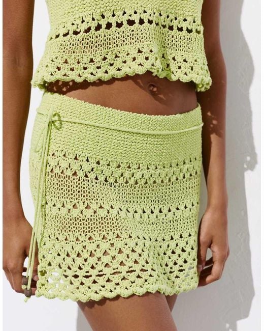 Pull&Bear Green Crochet Mini Skirt