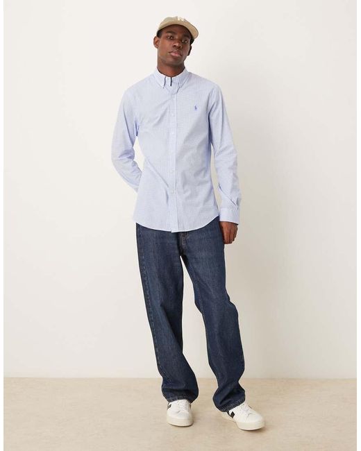 Polo Ralph Lauren Blue Icon Logo Slim Fit Houndstooth Print Stretch Poplin Shirt for men