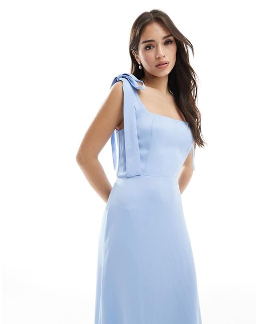 Vestito Lungo Da Damigella Fiordaliso Con Spalline Annodate di Maids To Measure in Blue