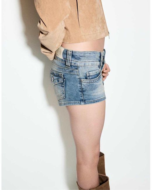 Stradivarius Blue 100% Leather Biker Jacket