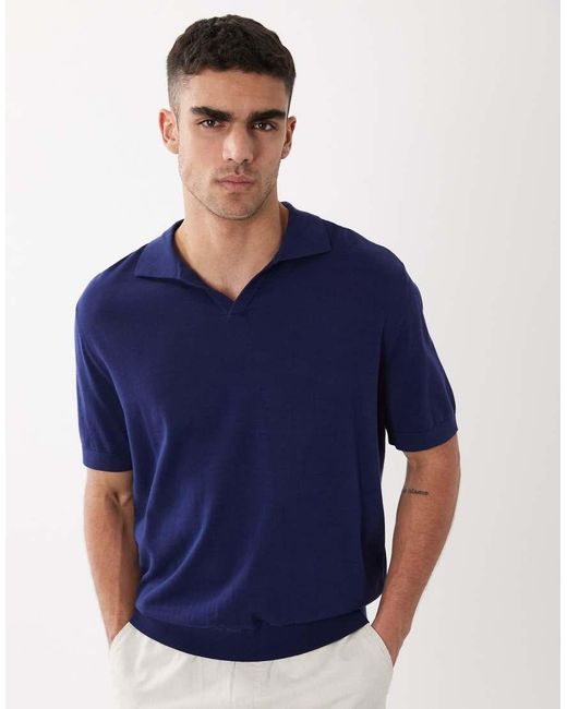 SELECTED Polo Met Split in het Blue voor heren