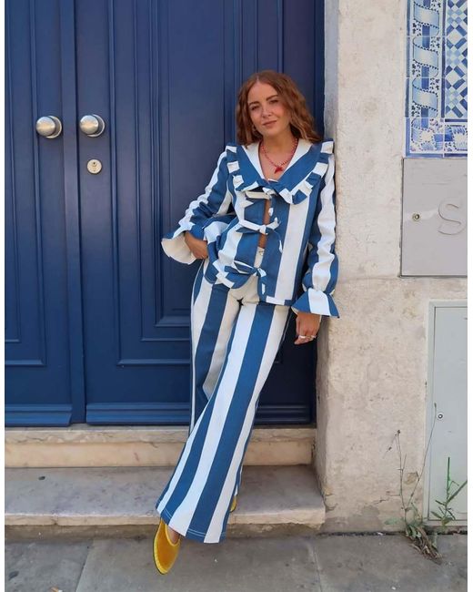 Labelrail Blue X Rebecca Olivia Wide Leg Circus Stripe Pants