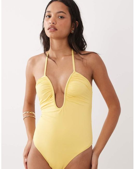 GOOD AMERICAN Yellow Matte Leilani One Piece Swimsuit