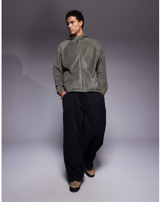 ASOS Gray Relaxed Zip-through Funnel Neck Fleece Hoodie for men
