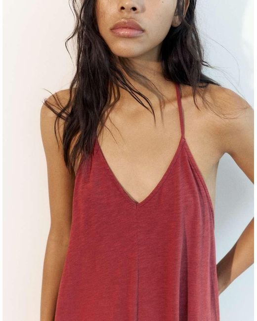Pull&Bear Red Midi Dress With Back Straps