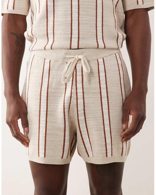 ASOS Natural Knitted Stripe Shorts for men