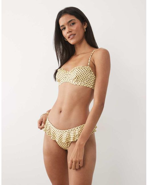 ASOS Natural Dottie Balcony Underwired Bikini Top With Frill Detail
