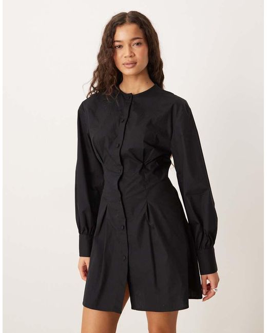 ASOS Black Round Neck Button Through Waisted Mini Dress