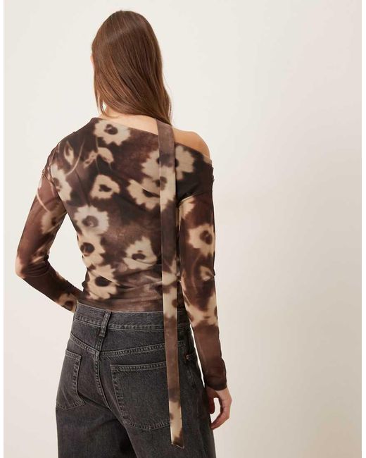 Mango Brown Slash Neck Top