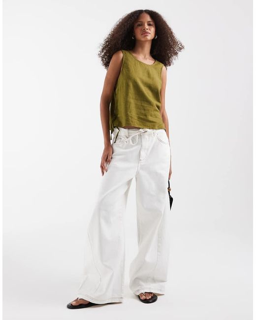 River Island Green Linen Blend Tank