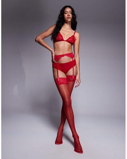 Ann Summers Red Glossy Stocking & Suspender Set