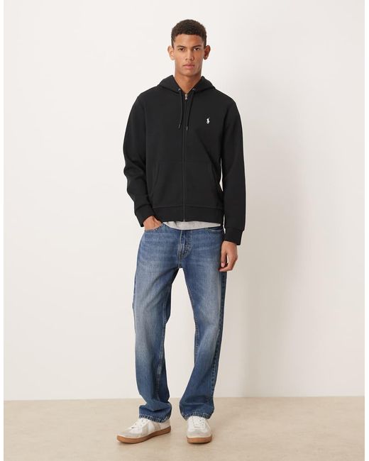 Polo Ralph Lauren Black Icon Logo Double Knit Zip Up Hoodie for men
