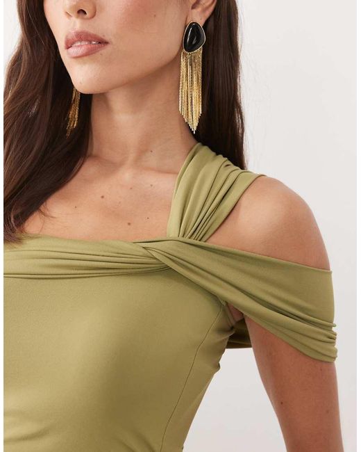 ASOS Natural Polyamide Twist Shoulder Ruched Top
