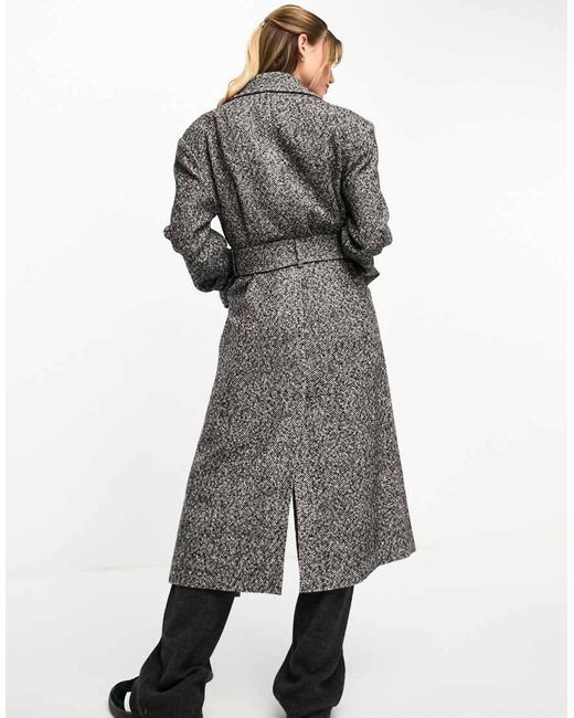 Miss Selfridge White Herringbone Maxi Wrap Coat
