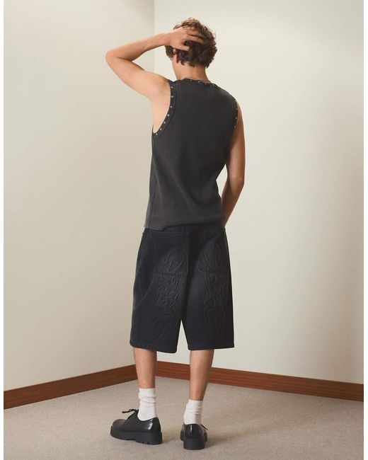 Bershka Black Eyelet Vest Top for men