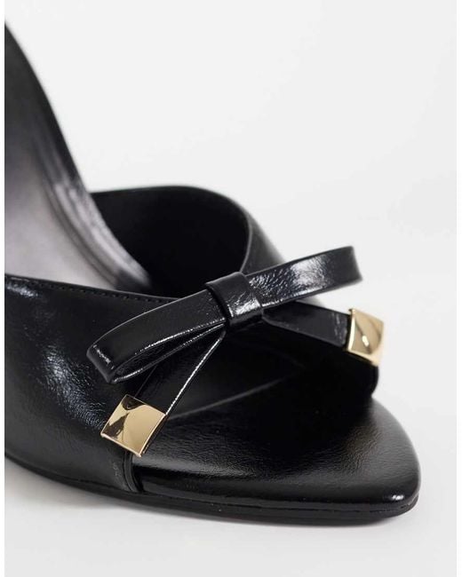 Asos Design Wide Fit Black Nelly Bow Detail High Heeled Mules