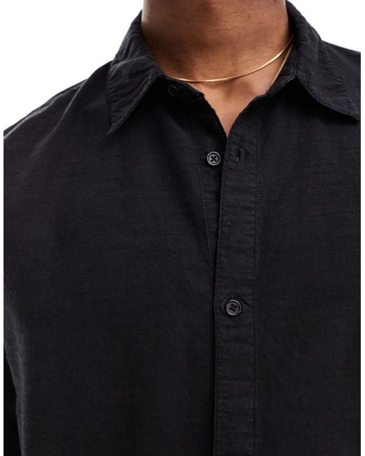 Bershka Black Linen Look Shirt for men