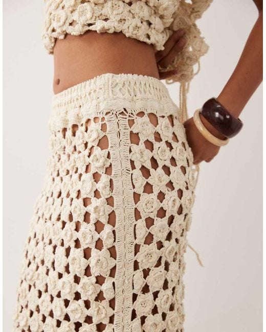 ASOS Natural Premium Hand Crochet Floral Midi Skirt Co-ord