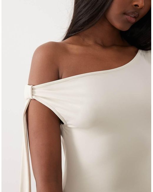 The Frolic Natural Exclusive Slinky Asymmetric Shoulder Tie Detail Bodycon Maxi Dress