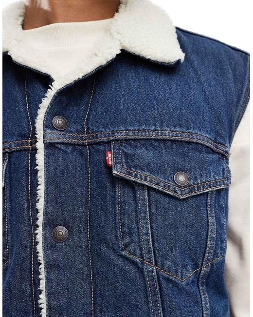 Levi's Blue Type 3 Sleeveless Sherpa Denim Vest for men