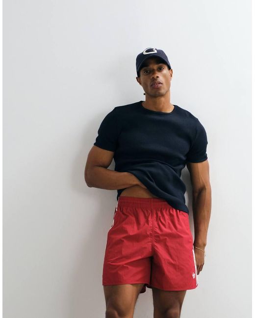 Adidas Originals Red Three Stripe Sprinter Shorts for men