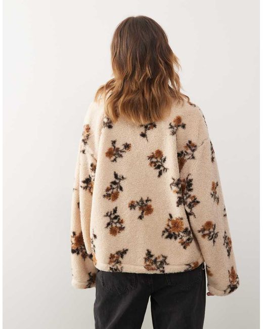 Monki Natural Zip Up Fleece Jacket