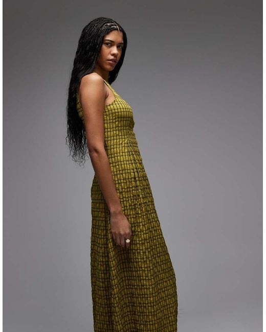 Collusion Green Fitted High Neck Midi Dress