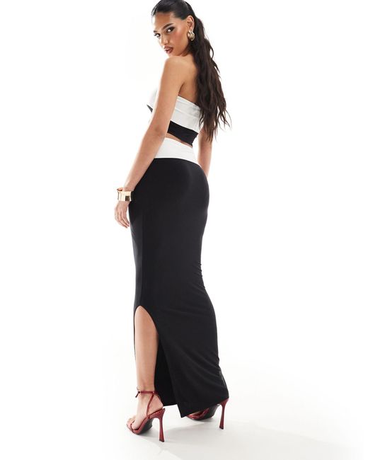 Missy Empire White Exclusive Slinky Contrast Column Maxi Skirt Co-ord