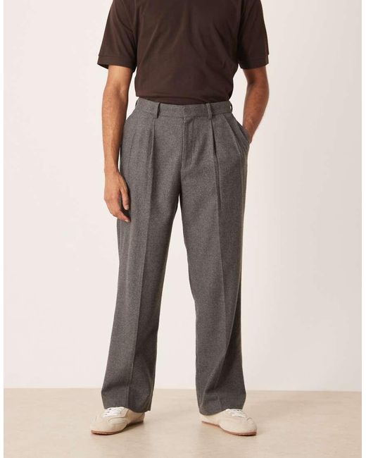 Pantalones De Vestir De Pernera Ancha Con Pinzas De Mezcla De Lana De ASOS de hombre de color Gray
