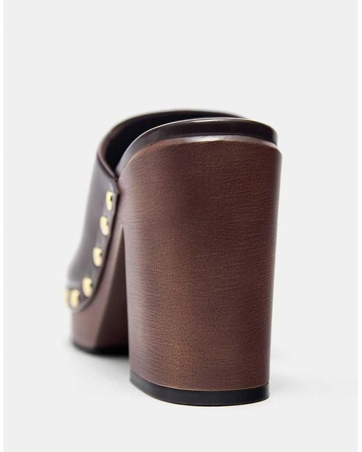 Pull&Bear Brown Studded Block Heel Clogs