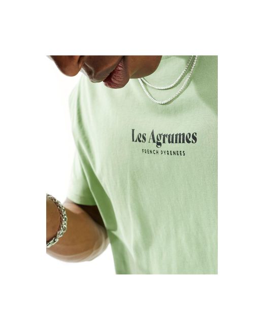 Another Influence Green Boxy Les Agrumes Print T-shirt for men