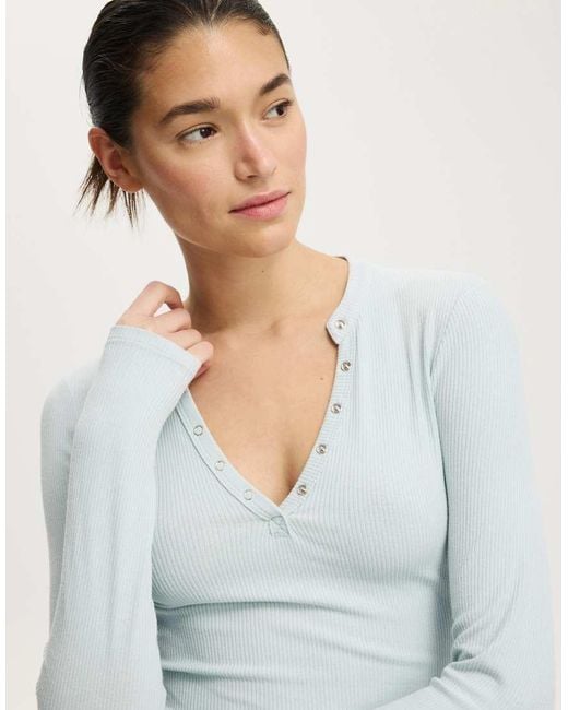 Cotton On White Ryan Henley Long Sleeve