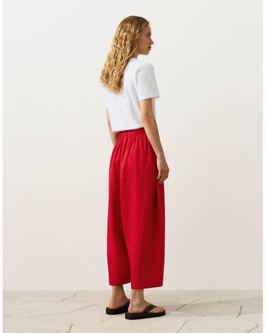 Oysho Red 100% Linen Balloon Trousers