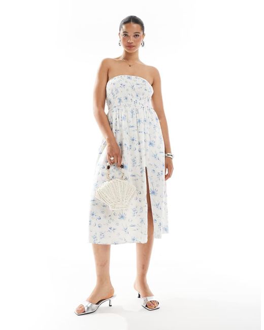 Hollister White Strapless Drop Waist Paneled Midi Dress