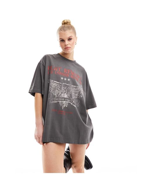 ASOS Gray Boyfriend Fit T-shirt With Red Rock Graphic
