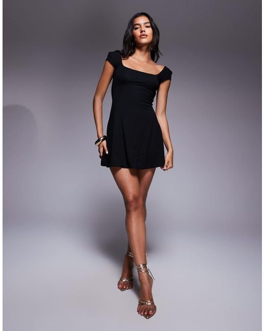 Oh Polly Black Marina Square Neck Mini Dress