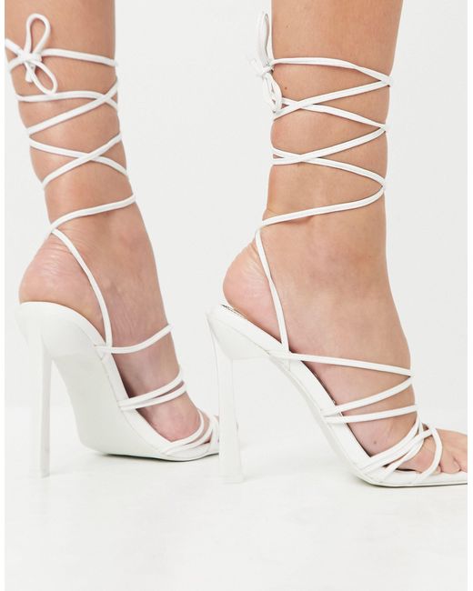 ASOS Notion Tie Leg High Heeled Sandals in White - Lyst