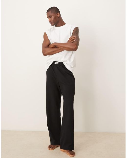 ASOS Natural Seersucker Lounge Bottom With Woven Patch for men