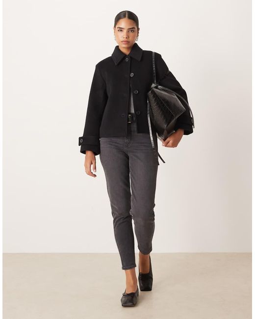Abercrombie & Fitch Black Wool Blend Button Through Short Jacket