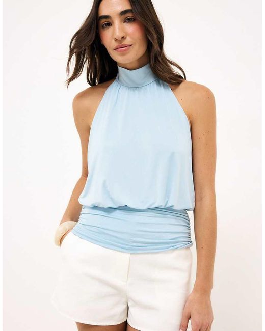 NA-KD Blue Jersey Halterneck Open Back Top