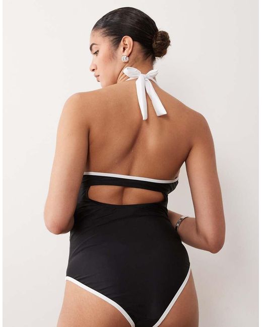Mama.licious Black Mamalicious Maternity Contrast Binding Halter Swimsuit With Nursing Clip Function